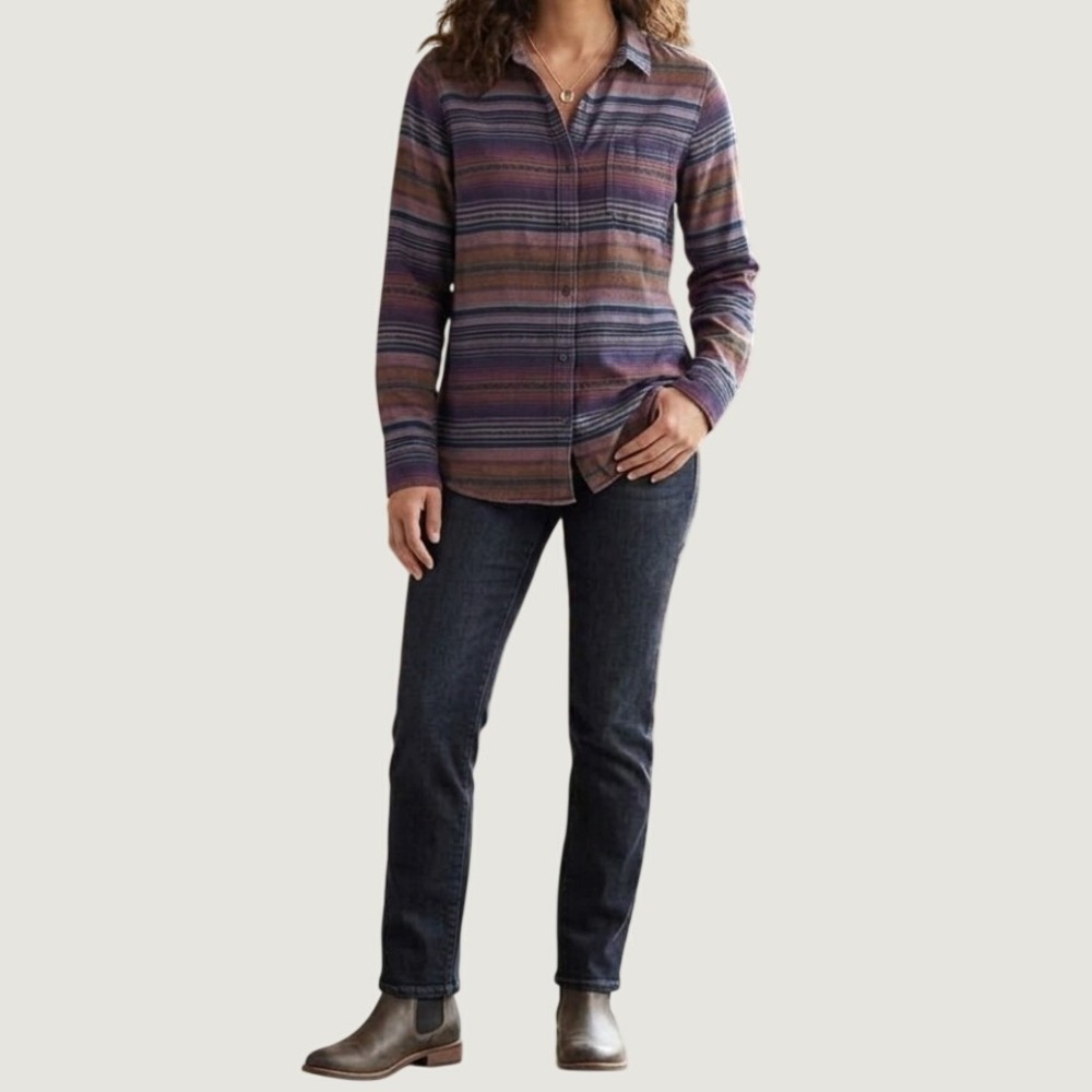 Woolrich Womens Large Flannel Shirt Striped Southwestern Cotton Button Down 2547